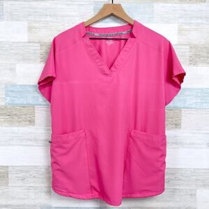 ClimateRight Cuddl Duds Scrub Top Pink V Neck Nursing Medical Womens Large